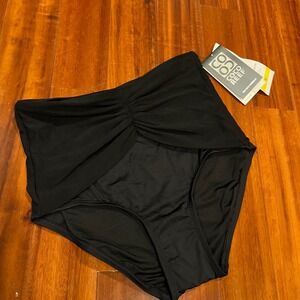 Coco Reef Bikini Bottom Swim Black Ruche Mesh Crossover High Waist New Medium